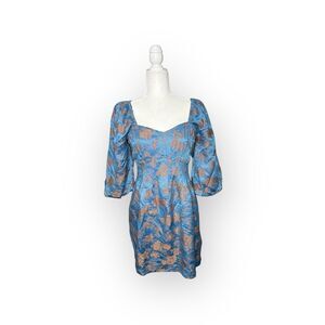 GREYLIN Blue & Copper Printed Puff Sleeve Dress Size Medium